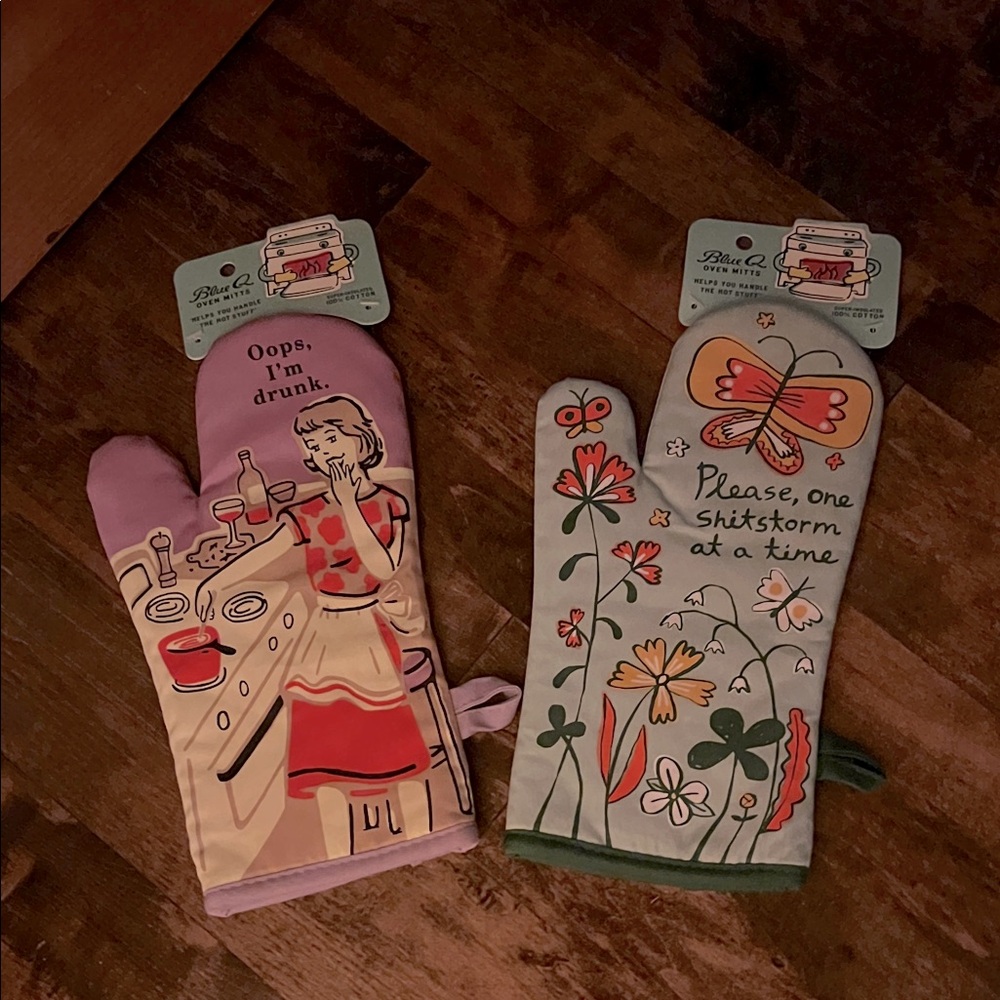 Colorful Oven Mitts with Humorous Designs